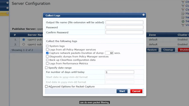 Aruba ClearPass – Collect Logs for Packet Capture  